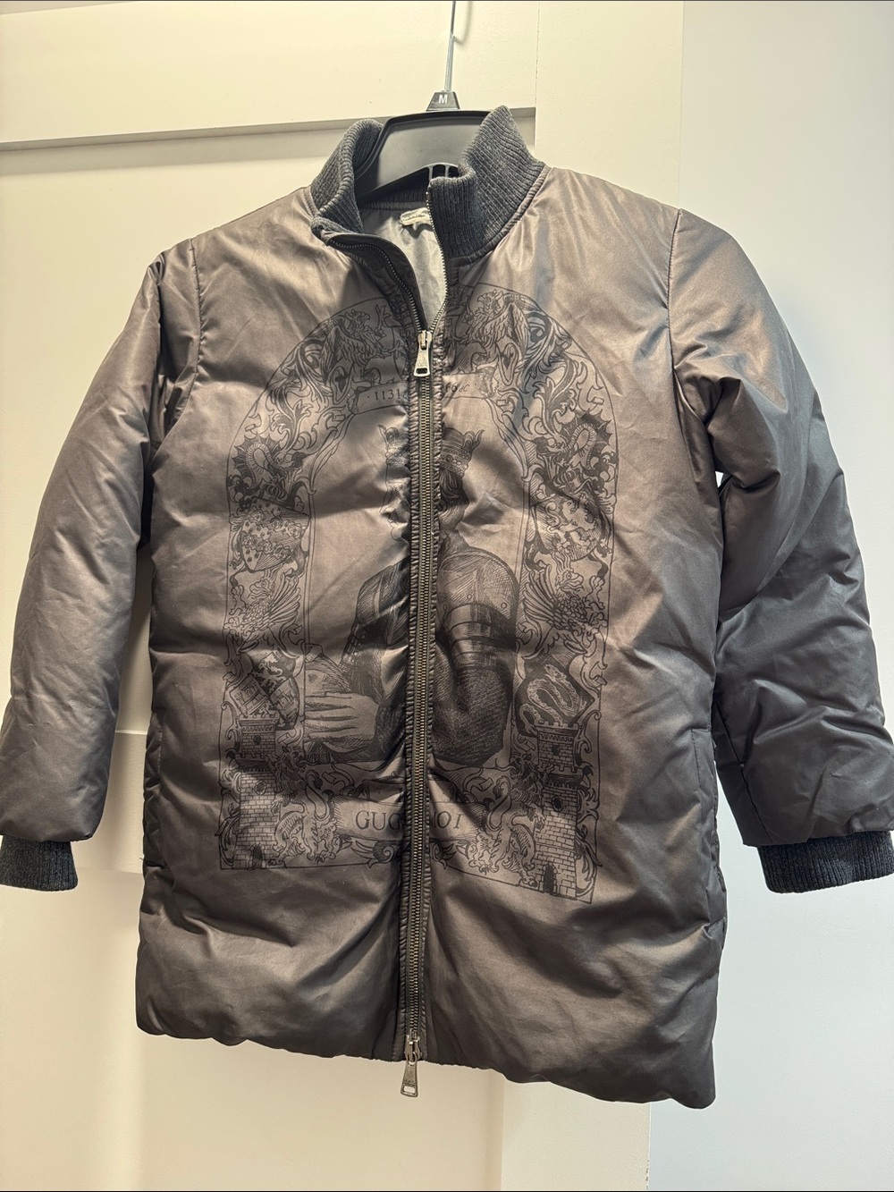 Dolce & Gabbana Boys’ Charcoal Gray Puffer Jacket with Graphic Front